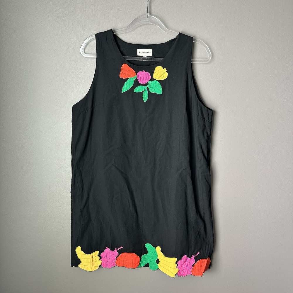 Pepaloves ModCloth Anthropologie Vegetable Shift Dress Womens Size Large Black